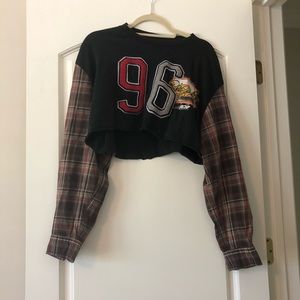 LF crop long sleeve shirt with flannel sleeves